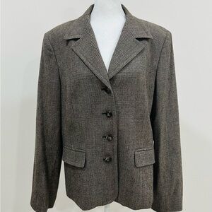 Talbots Women's Plaid Blazer Jacket, Brown, Size 16 Wool 99% Spandex 1% 4 Button